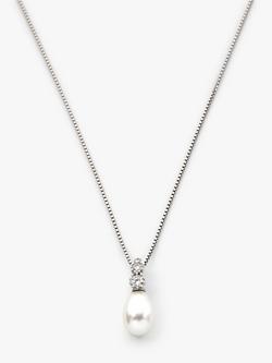 Lido Cubic Zirconia and Small Freshwater Pearl Pendant Necklace, Silver, Silver