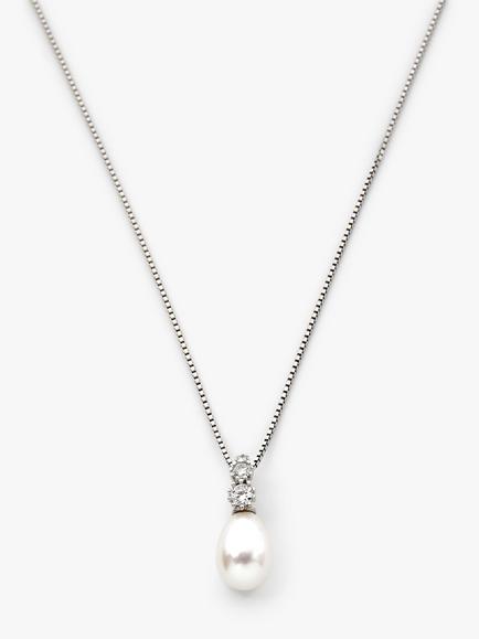 Lido Cubic Zirconia and Small Freshwater Pearl Pendant Necklace, Silver, Silver