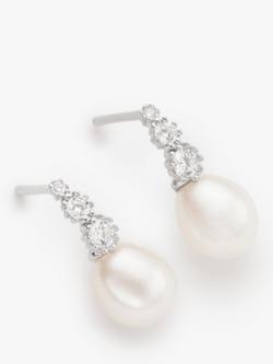 Lido Freshwater Pearl and Cubic Zirconia Drop Earrings, Silver, Silver