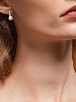 Lido Freshwater Pearl and Cubic Zirconia Drop Earrings, Silver - view 2, Silver