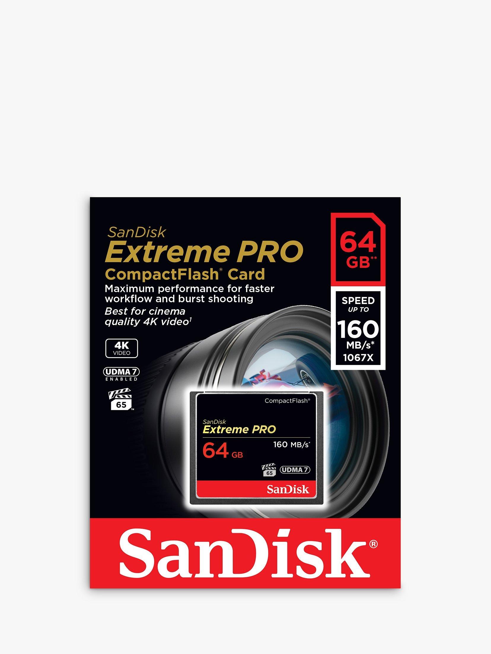 SanDisk Extreme Pro CompactFlash Memory Card, up to 160MB/s Read Speed, 64GB