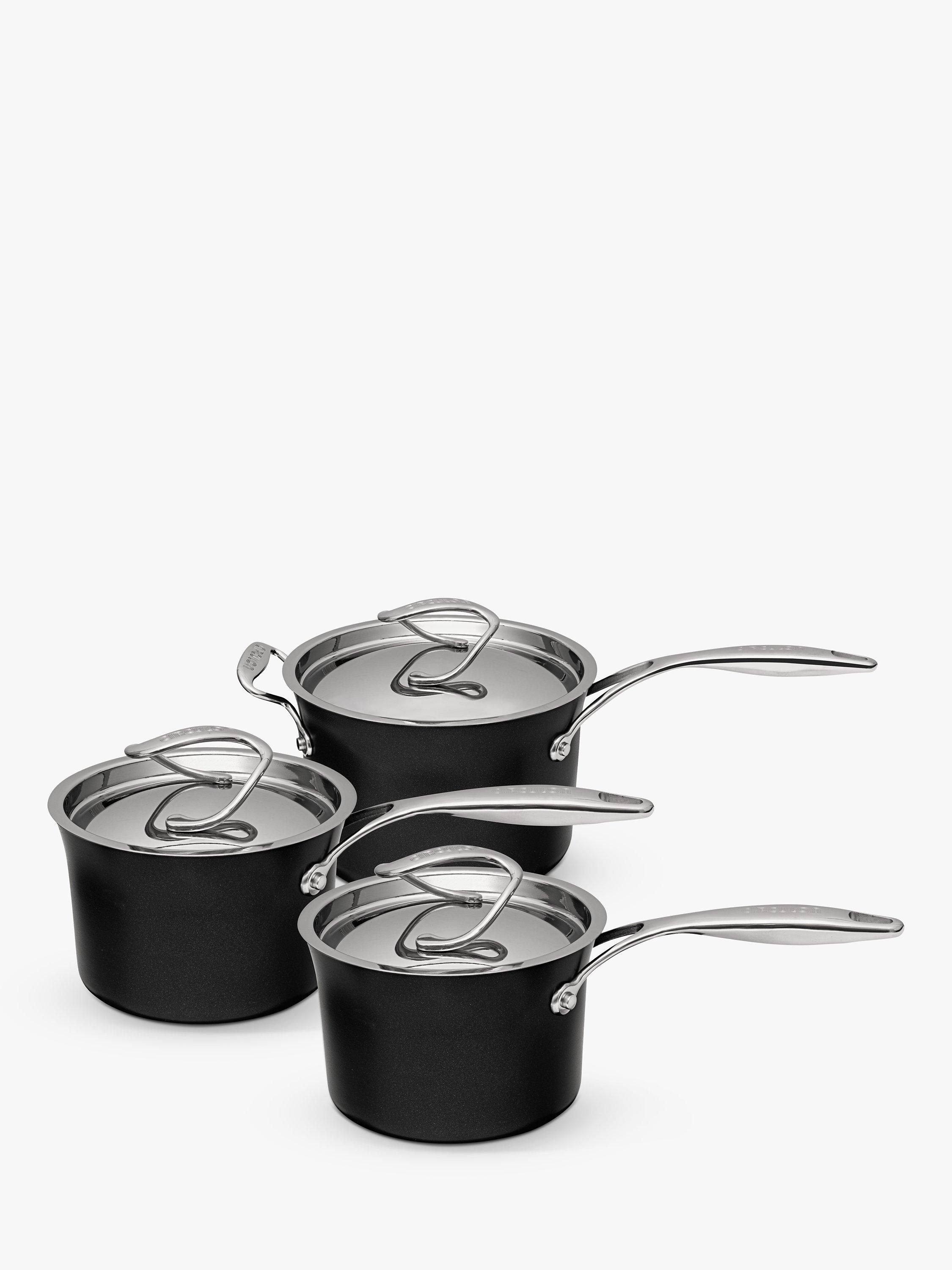 Circulon Style Hard-Anodised Aluminium Non-Stick Saucepan & Lid Set, 3 Piece