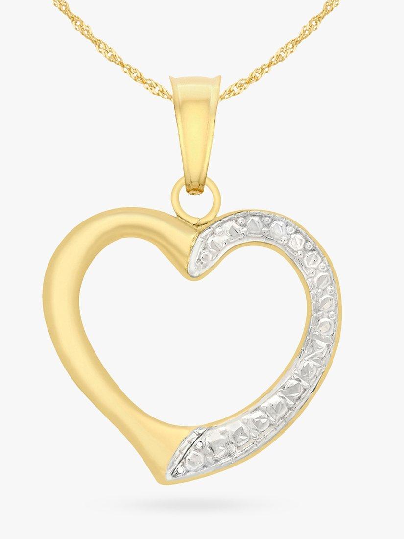 Product image 1 of 4, which shows IBB 9ct Gold Textured Heart Pendant Necklace, Gold