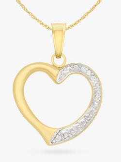 IBB 9ct Gold Textured Heart Pendant Necklace, Gold, Gold