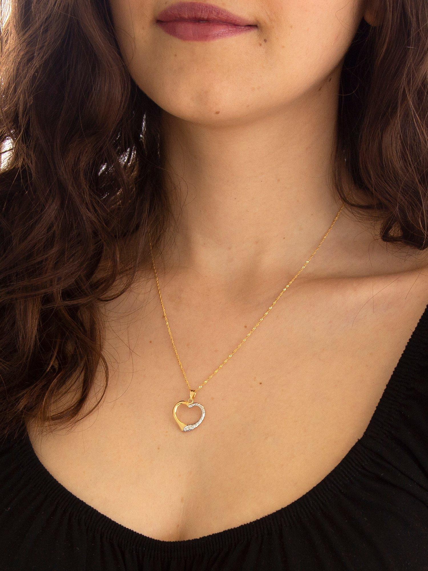 Product image 2 of 4, which shows IBB 9ct Gold Textured Heart Pendant Necklace, Gold