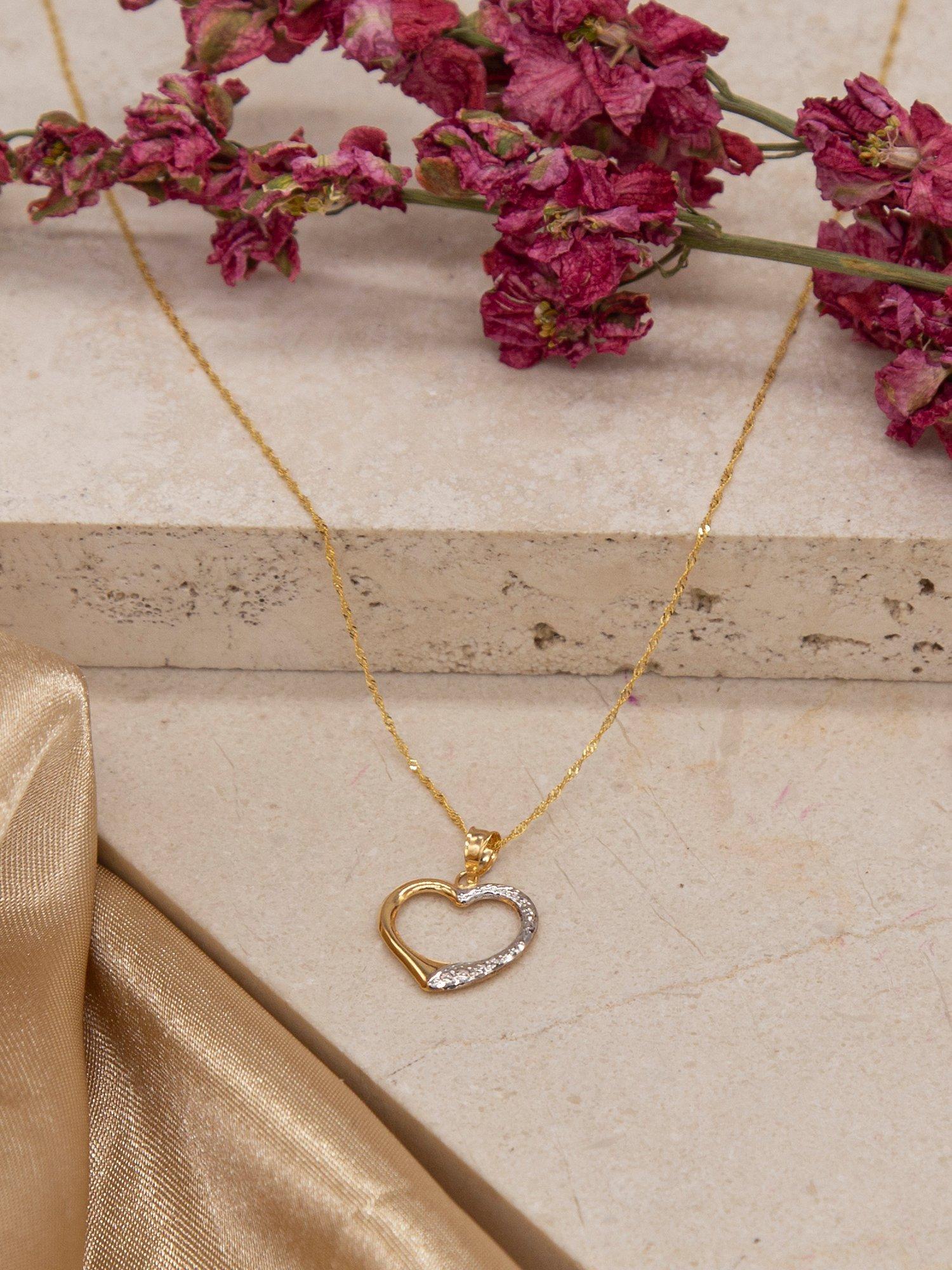 Product image 3 of 4, which shows IBB 9ct Gold Textured Heart Pendant Necklace, Gold