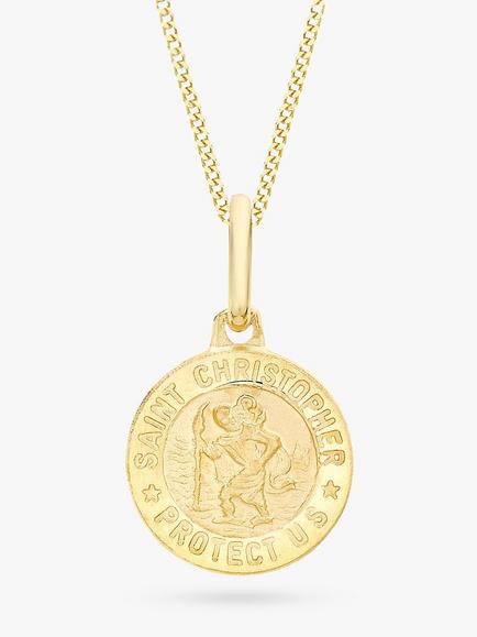 IBB 9ct Gold St Christopher Round Pendant Necklace, Gold, Gold