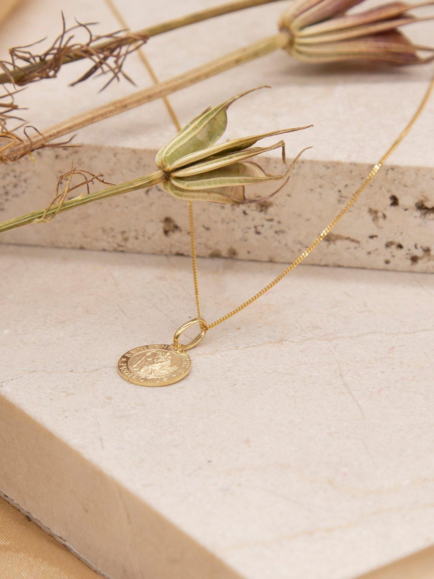 Product image 3 of 4, which shows IBB 9ct Gold St Christopher Round Pendant Necklace, Gold