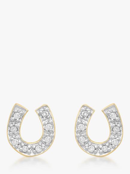 IBB 9ct Gold Cubic Zirconia Horseshoe Stud Earrings, Gold, Gold