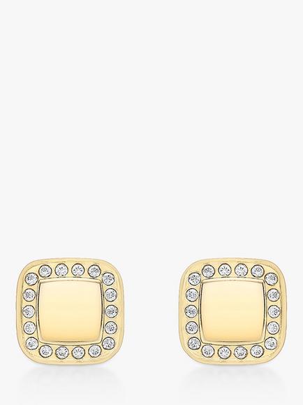 IBB 9ct Gold Cubic Zirconia Square Stud Earrings, Gold, Gold