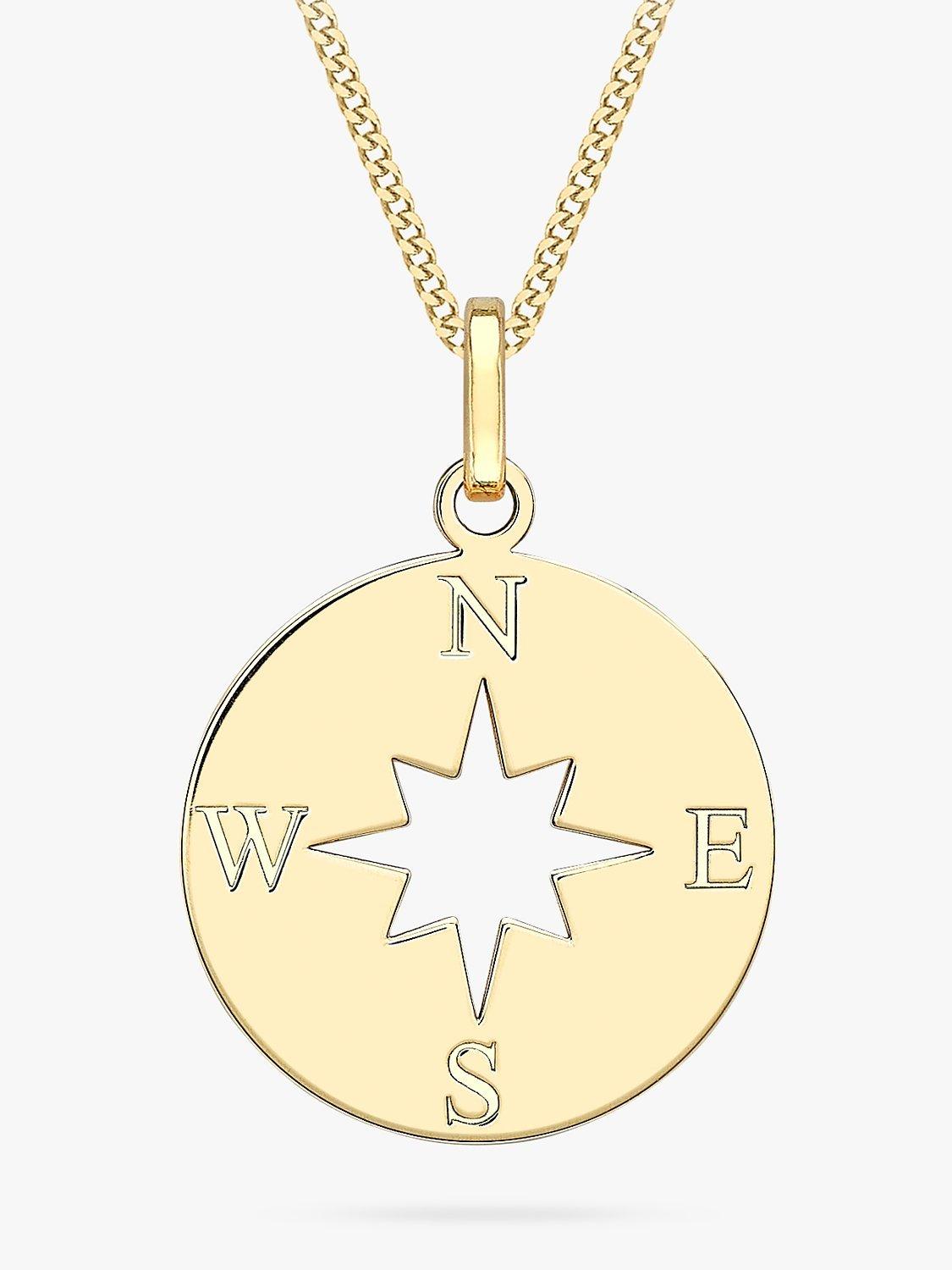 Product image 1 of 4, which shows IBB 9ct Gold Compass and Cut Out Star Pendant Necklace, Gold
