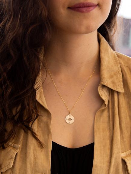 IBB 9ct Gold Compass and Cut Out Star Pendant Necklace, Gold - view 2, Gold