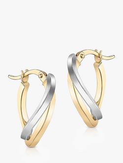 IBB 9ct Yellow and White Gold Wave Hoop Earrings, Silver/Gold