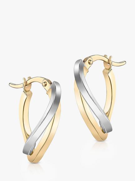 IBB 9ct Yellow and White Gold Wave Hoop Earrings, Silver/Gold