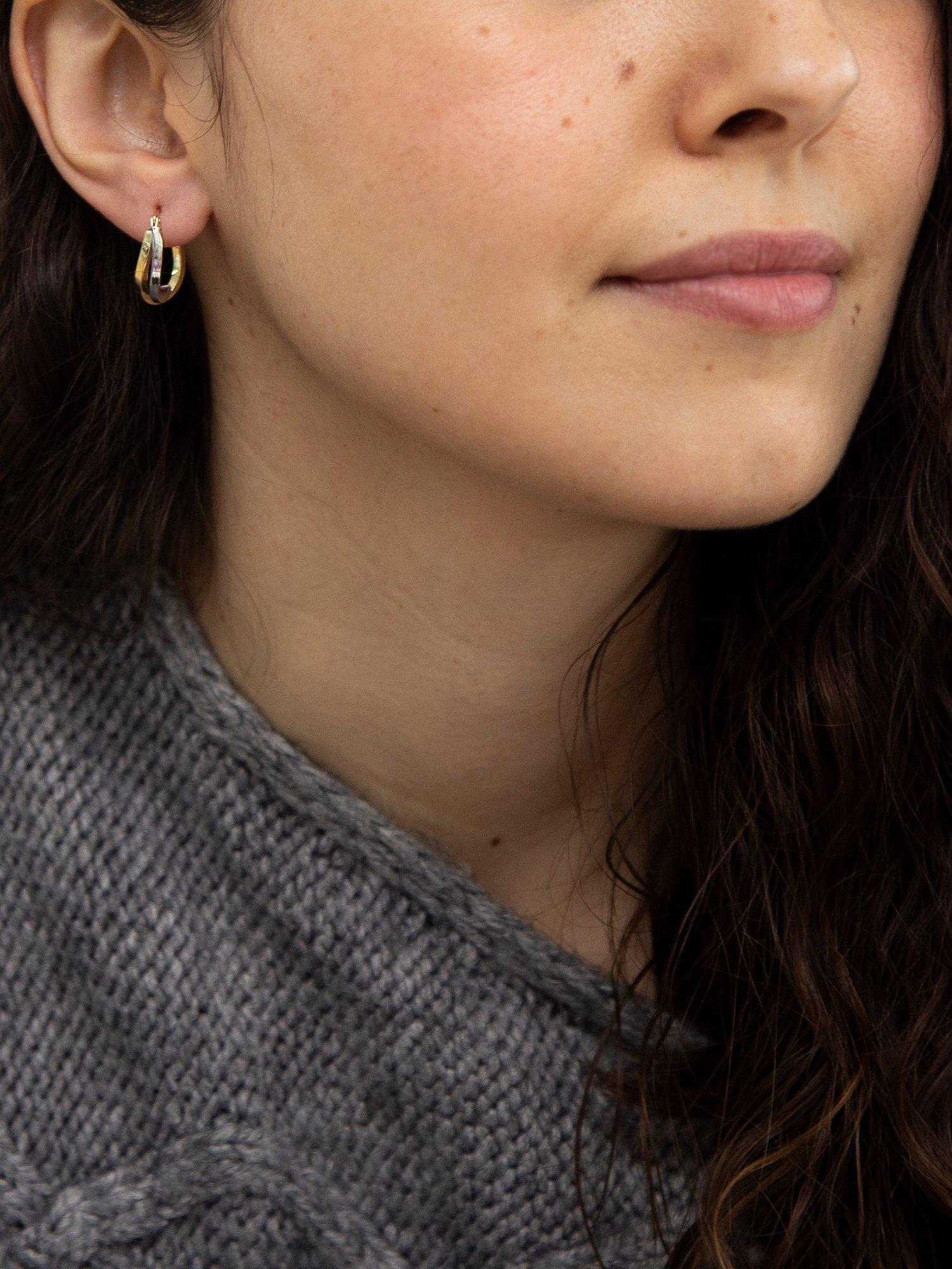 Product image 2 of 4, which shows IBB 9ct Yellow and White Gold Wave Hoop Earrings