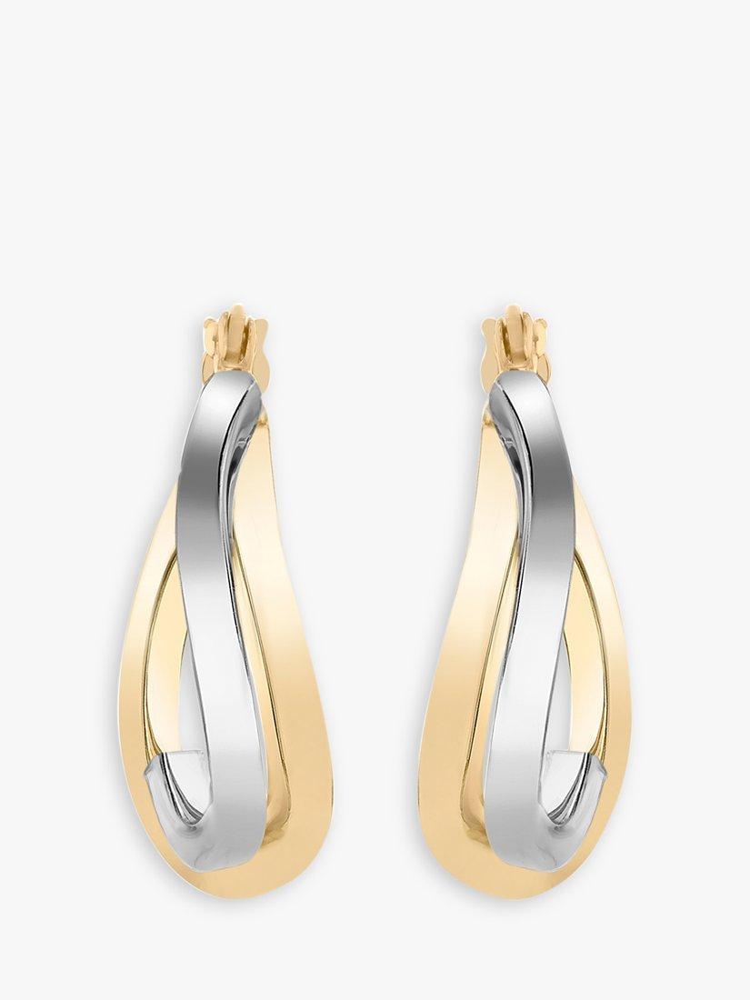 Product image 4 of 4, which shows IBB 9ct Yellow and White Gold Wave Hoop Earrings