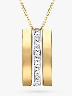 IBB 9ct Gold Cubic Zirconia Curved Pendant Necklace, Gold, Gold
