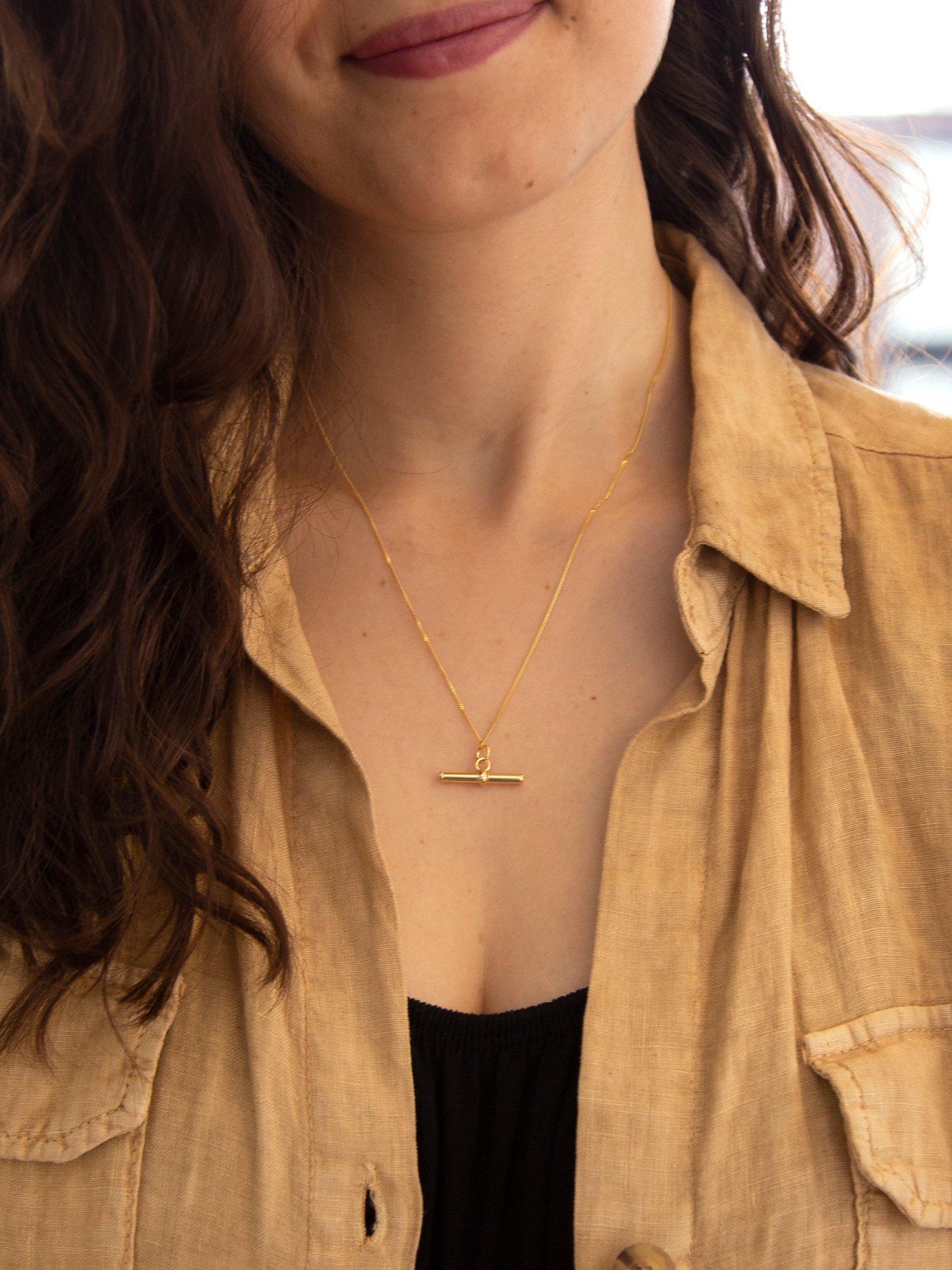Product image 2 of 4, which shows IBB 9ct Gold Round T Bar Pendant Necklace, Gold