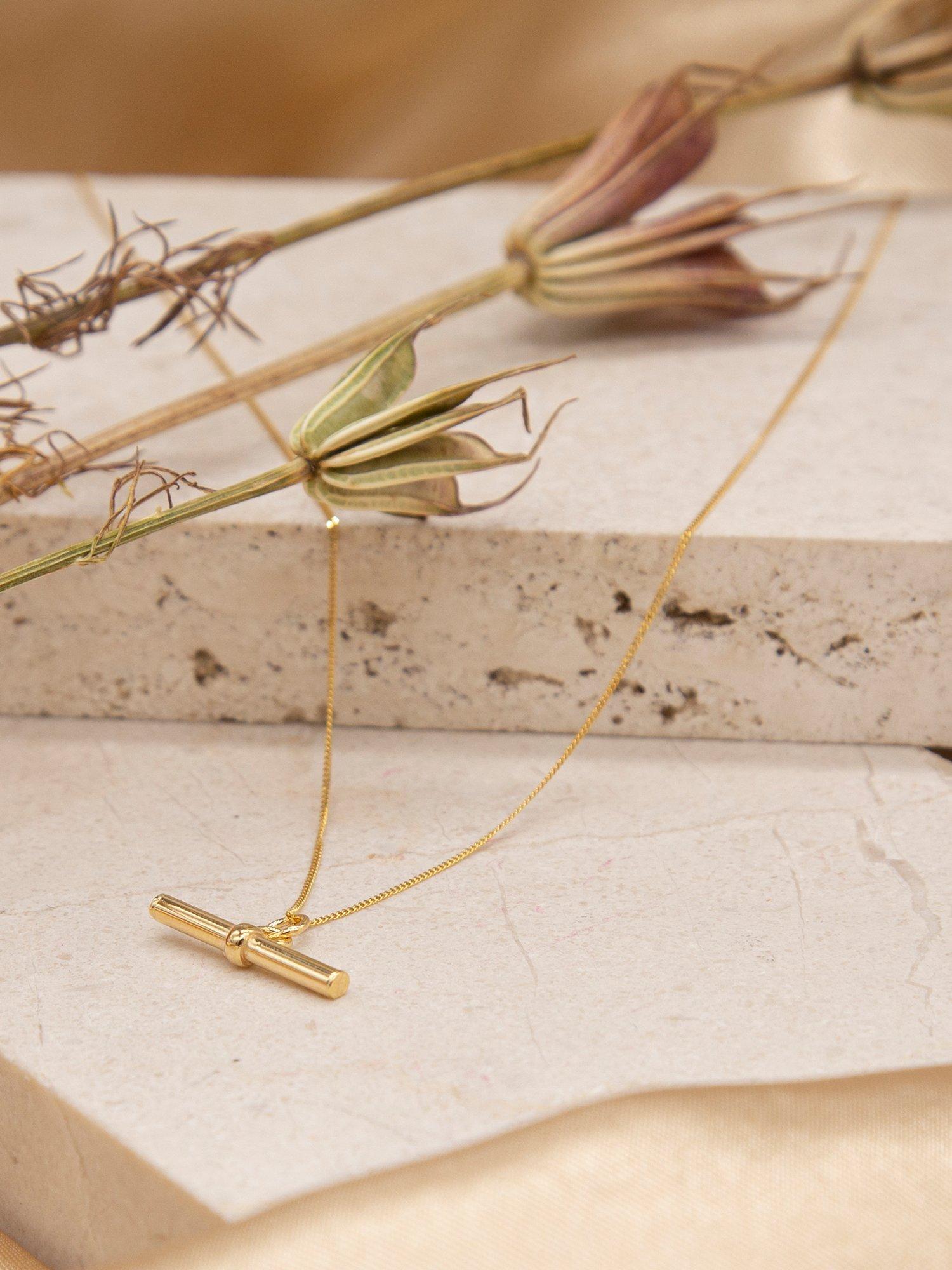 Product image 3 of 4, which shows IBB 9ct Gold Round T Bar Pendant Necklace, Gold