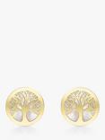 IBB 9ct Gold Mother of Pearl Life Tree Round Stud Earrings, Gold