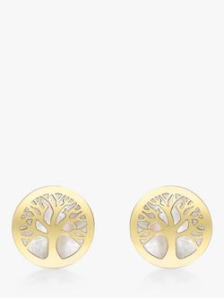 IBB 9ct Gold Mother of Pearl Life Tree Round Stud Earrings, Gold, Yellow Gold