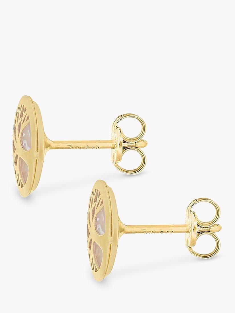 Product image 4 of 4, which shows IBB 9ct Gold Mother of Pearl Life Tree Round Stud Earrings, Gold