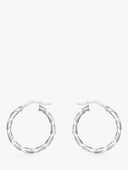 IBB 9ct White Gold Twist Hoop Earrings, Silver