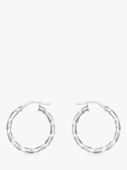 IBB 9ct White Gold Twist Hoop Earrings, Silver