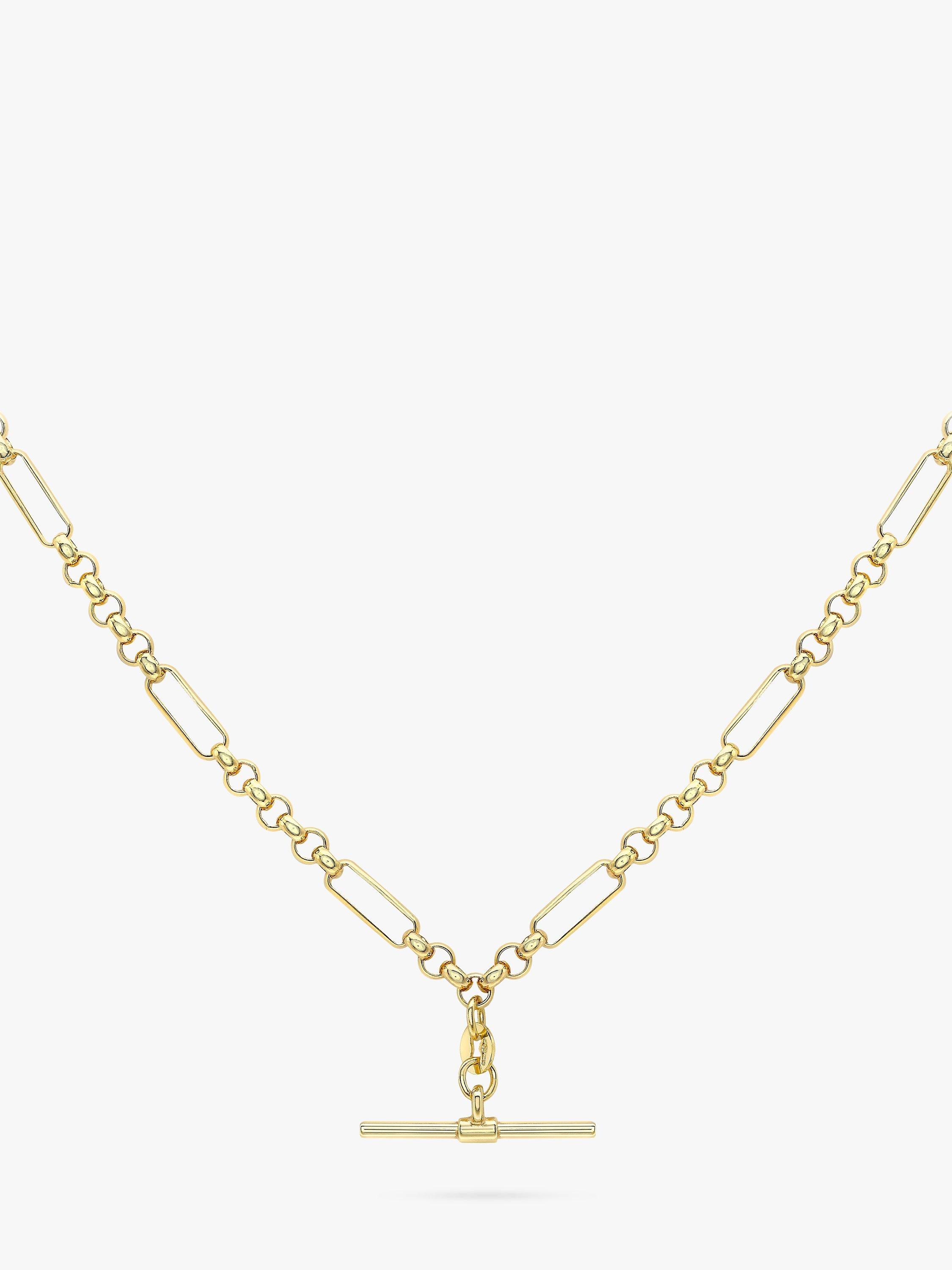 Product image 1 of 4, which shows IBB 9ct Gold T-Bar Figaro Chain Necklace, Gold