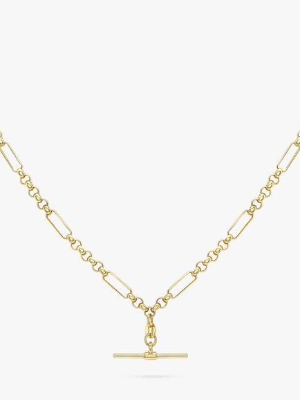 IBB 9ct Gold T-Bar Figaro Chain Necklace, Gold, Gold