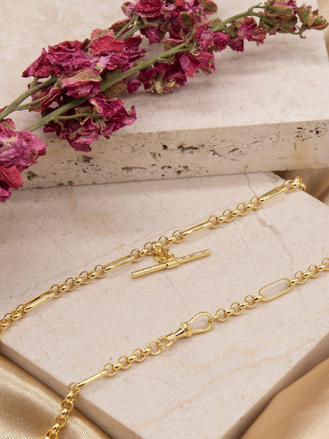Product image 3 of 4, which shows IBB 9ct Gold T-Bar Figaro Chain Necklace, Gold