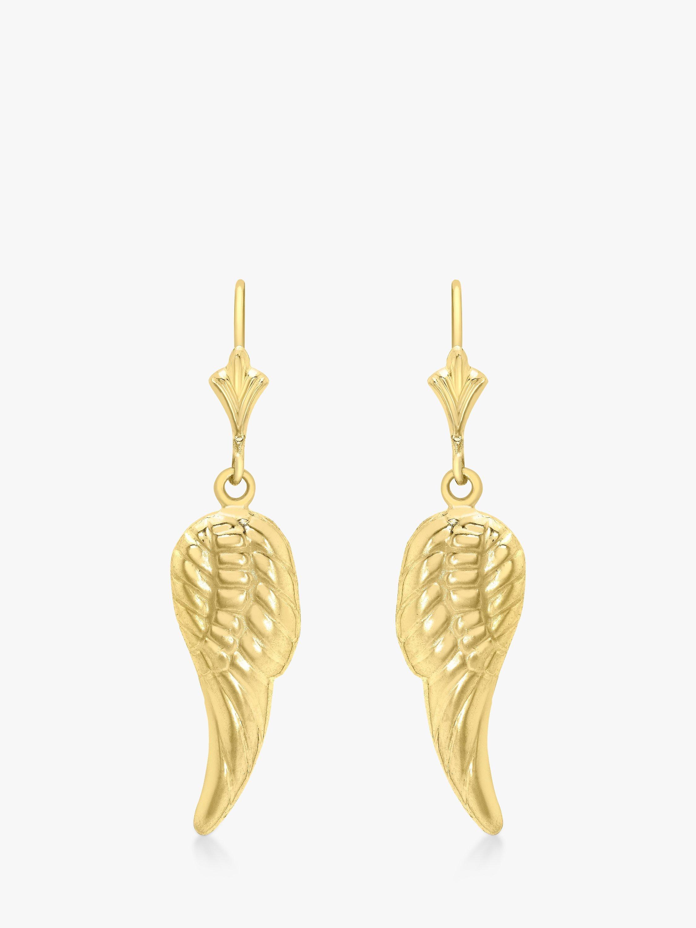 Product image 1 of 4, which shows IBB 9ct Gold Angel Wing Drop Earrings, Gold