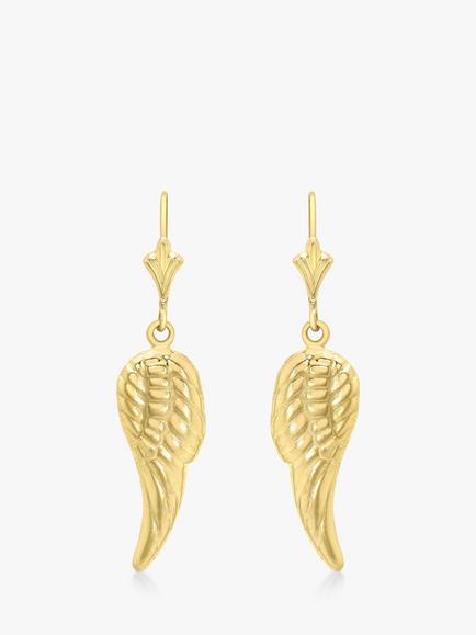 IBB 9ct Gold Angel Wing Drop Earrings, Gold, Gold