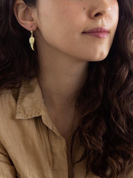 IBB 9ct Gold Angel Wing Drop Earrings, Gold - view 2, Gold