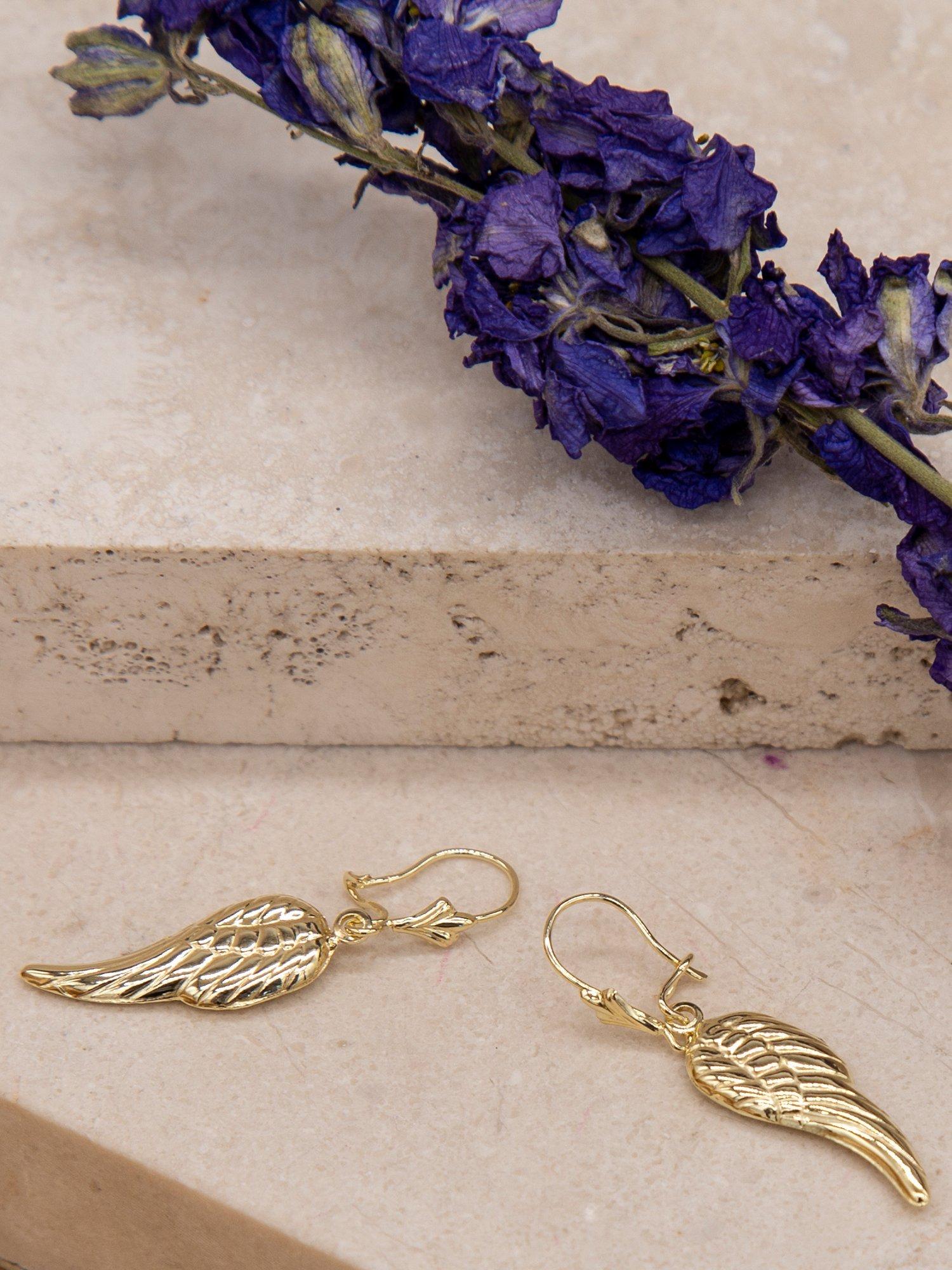 Product image 3 of 4, which shows IBB 9ct Gold Angel Wing Drop Earrings, Gold