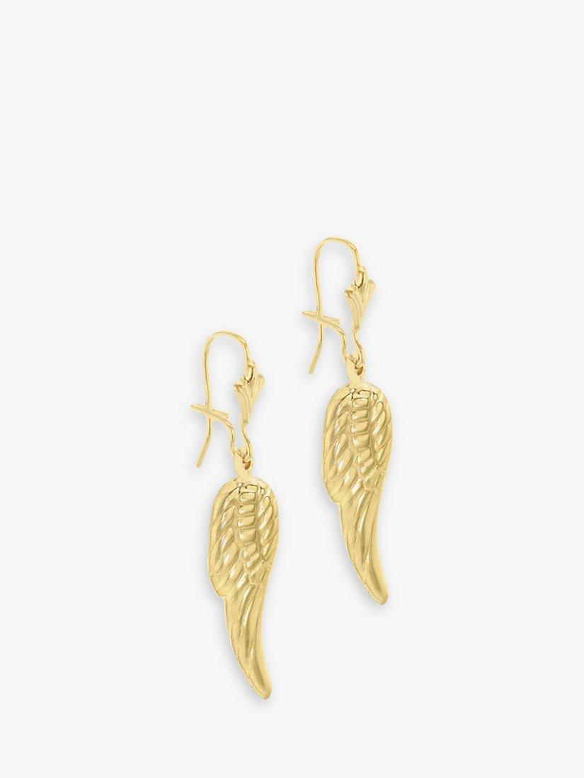 Product image 4 of 4, which shows IBB 9ct Gold Angel Wing Drop Earrings, Gold