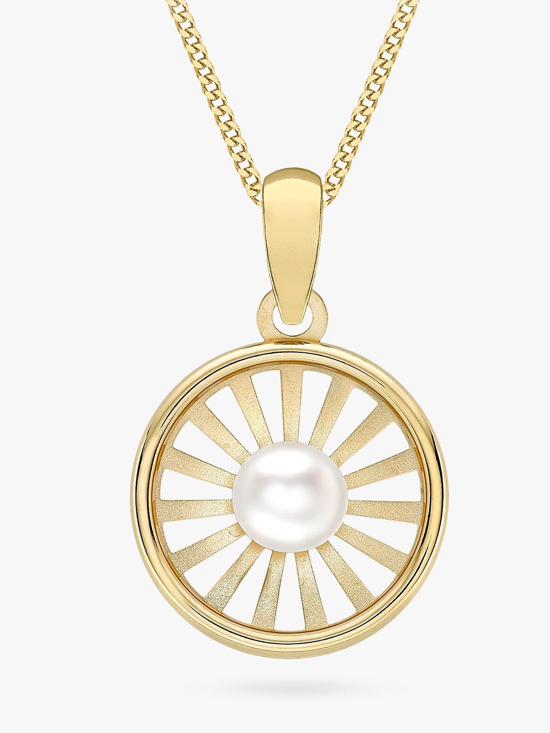 Product image 1 of 4, which shows IBB 9ct Gold Freshwater Pearl Sunray Pendant Necklace, Gold