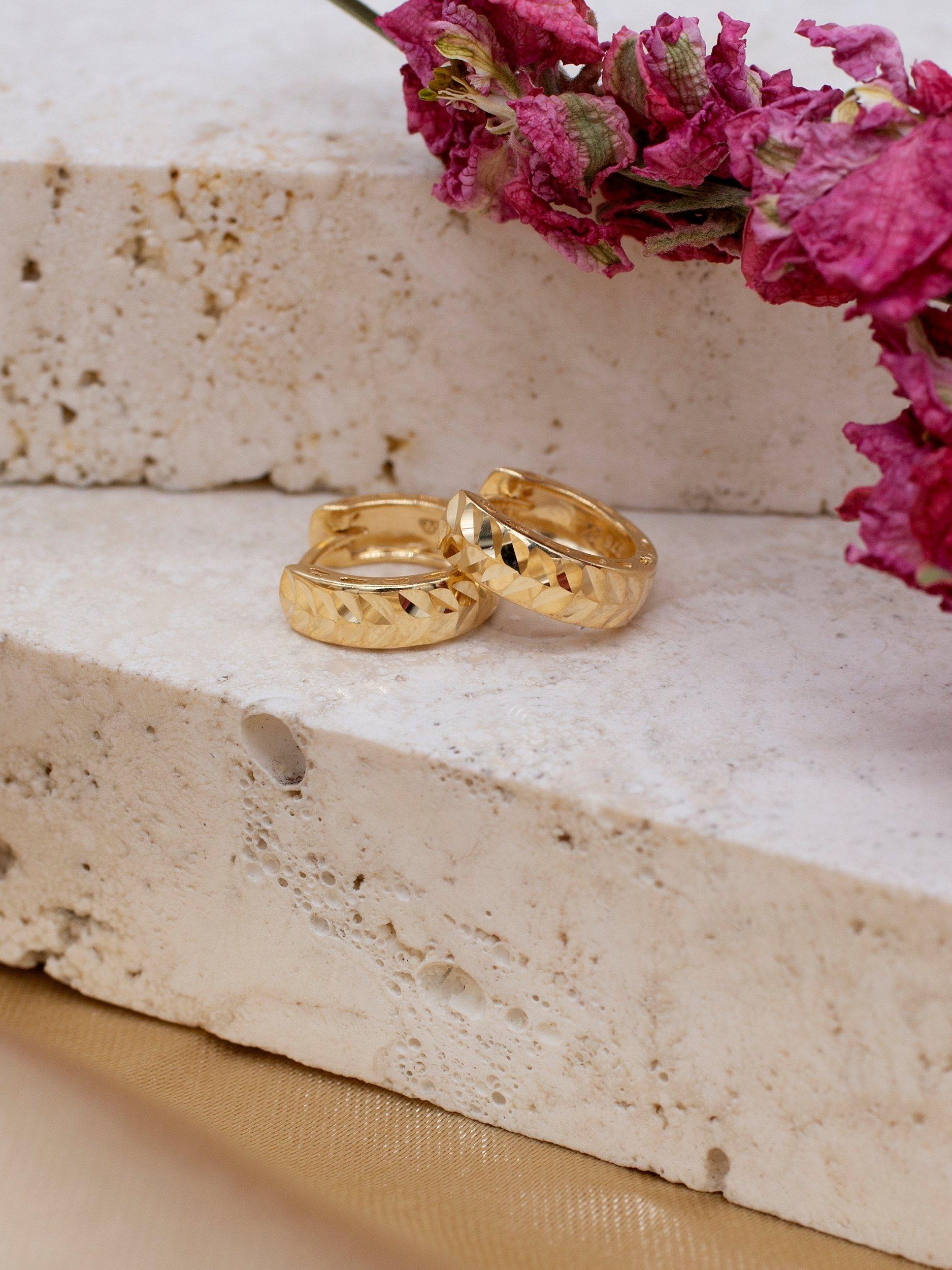 Product image 3 of 4, which shows IBB 9ct Gold Diamond Cut Small Hoop Earrings, Gold