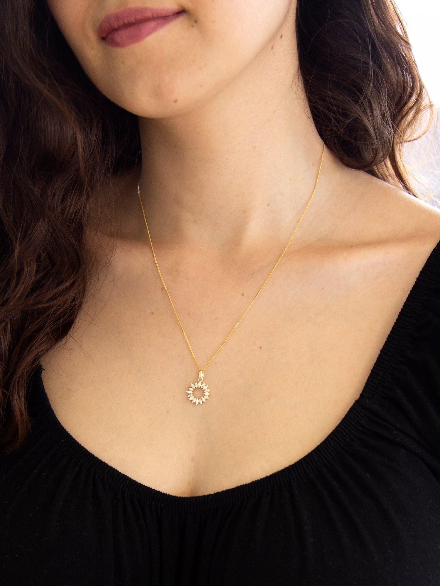 Product image 2 of 4, which shows IBB 9ct Gold Marquise Cubic Zirconia Ring Pendant Necklace, Gold