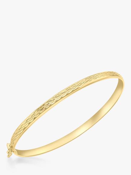 IBB 9ct Gold Diamond Cut Hinged Bangle, Gold, Gold