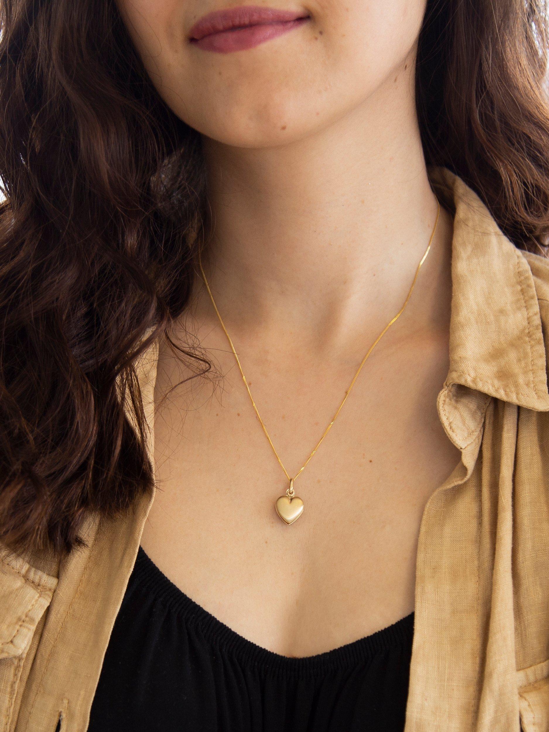IBB 9ct Gold Brushed Heart Locket Pendant Necklace, Gold
