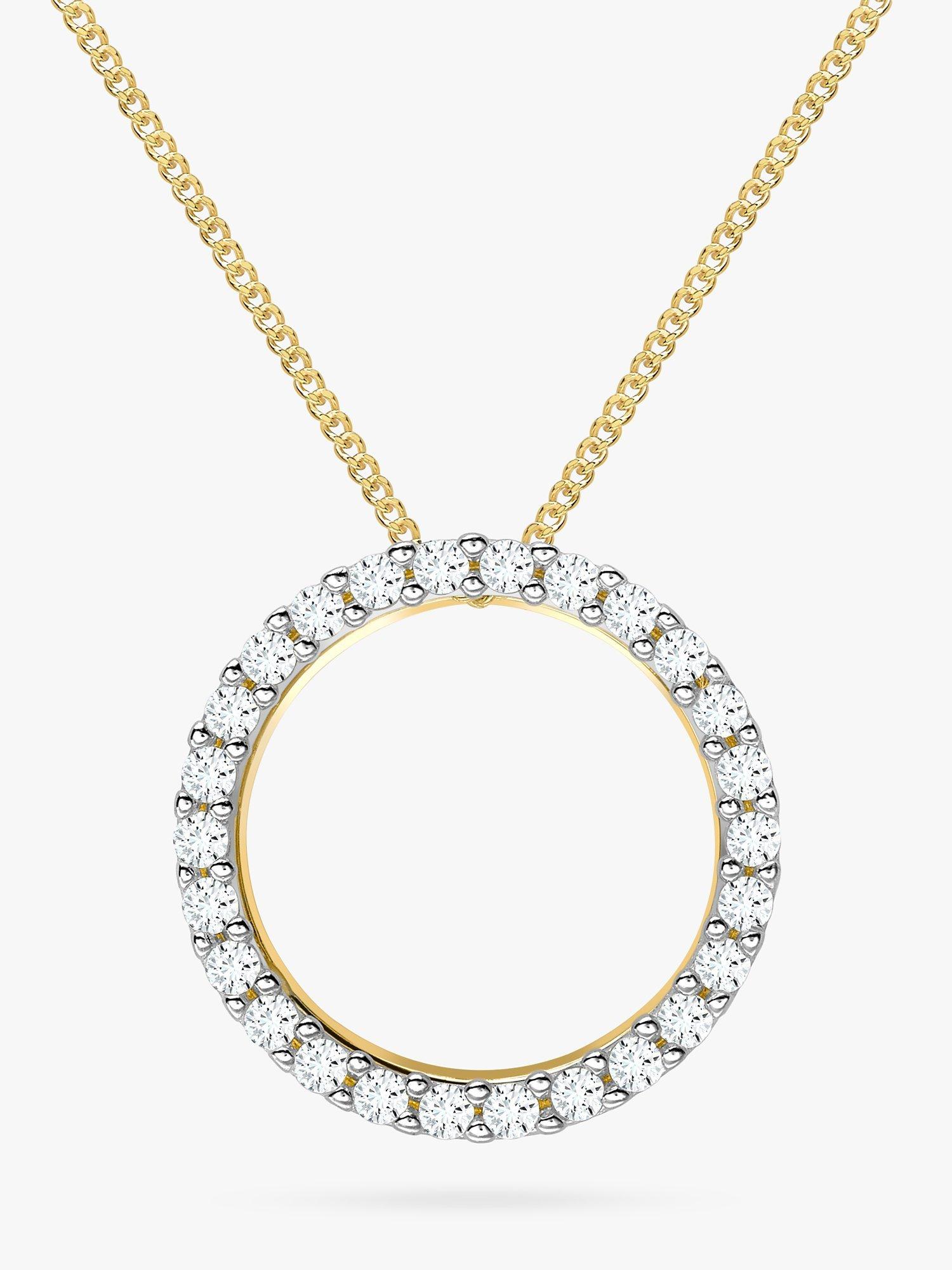 Product image 1 of 4, which shows IBB 9ct Gold Cubic Zirconia Circle Pendant Necklace, Gold