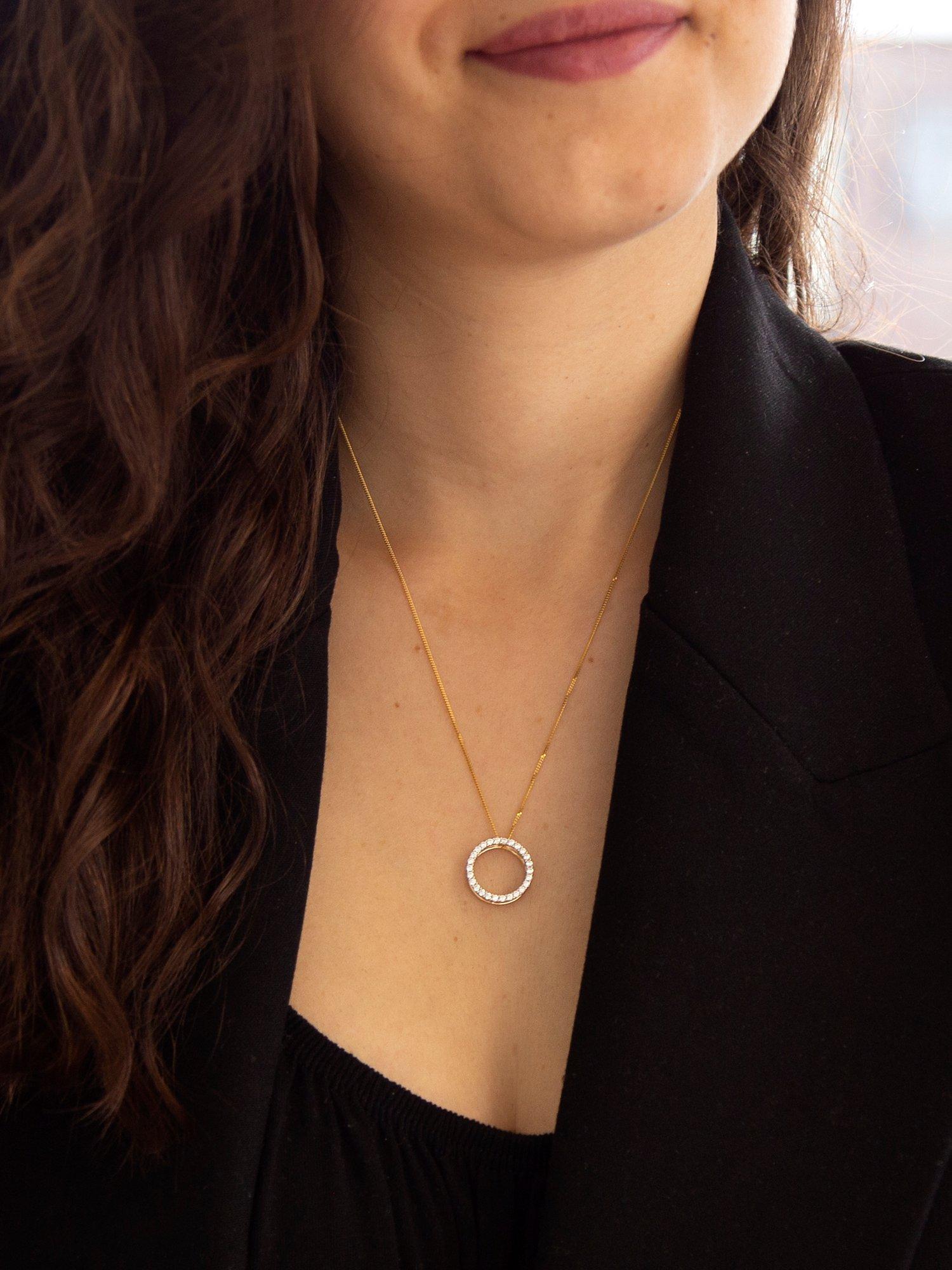Product image 2 of 4, which shows IBB 9ct Gold Cubic Zirconia Circle Pendant Necklace, Gold