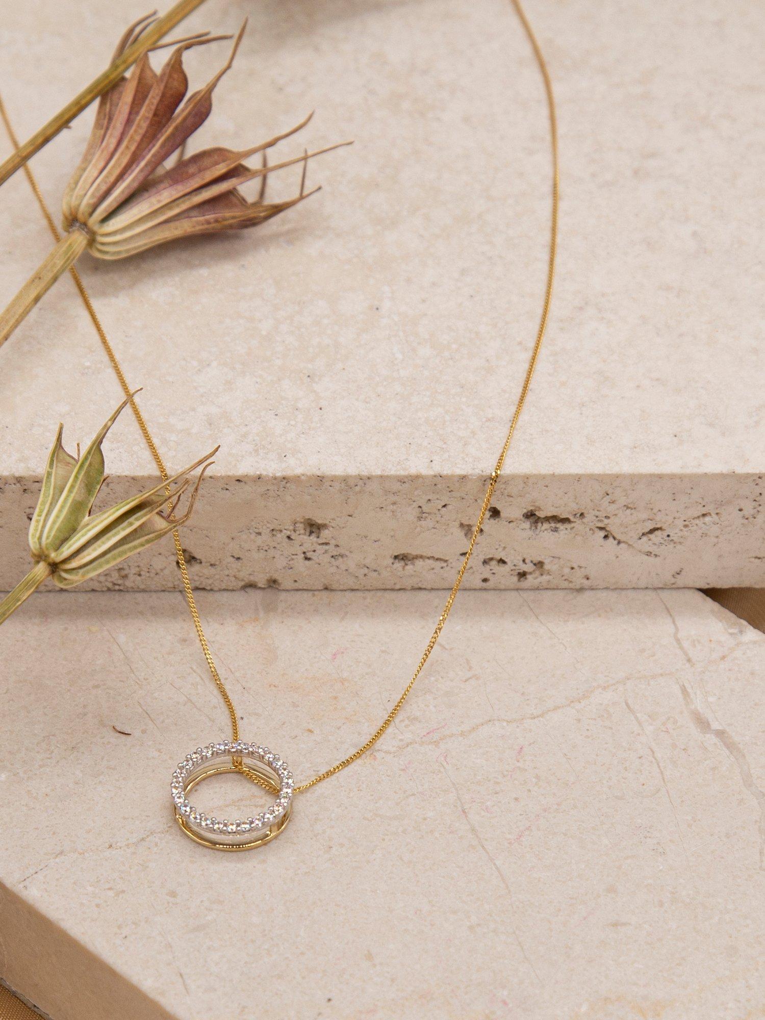 Product image 3 of 4, which shows IBB 9ct Gold Cubic Zirconia Circle Pendant Necklace, Gold