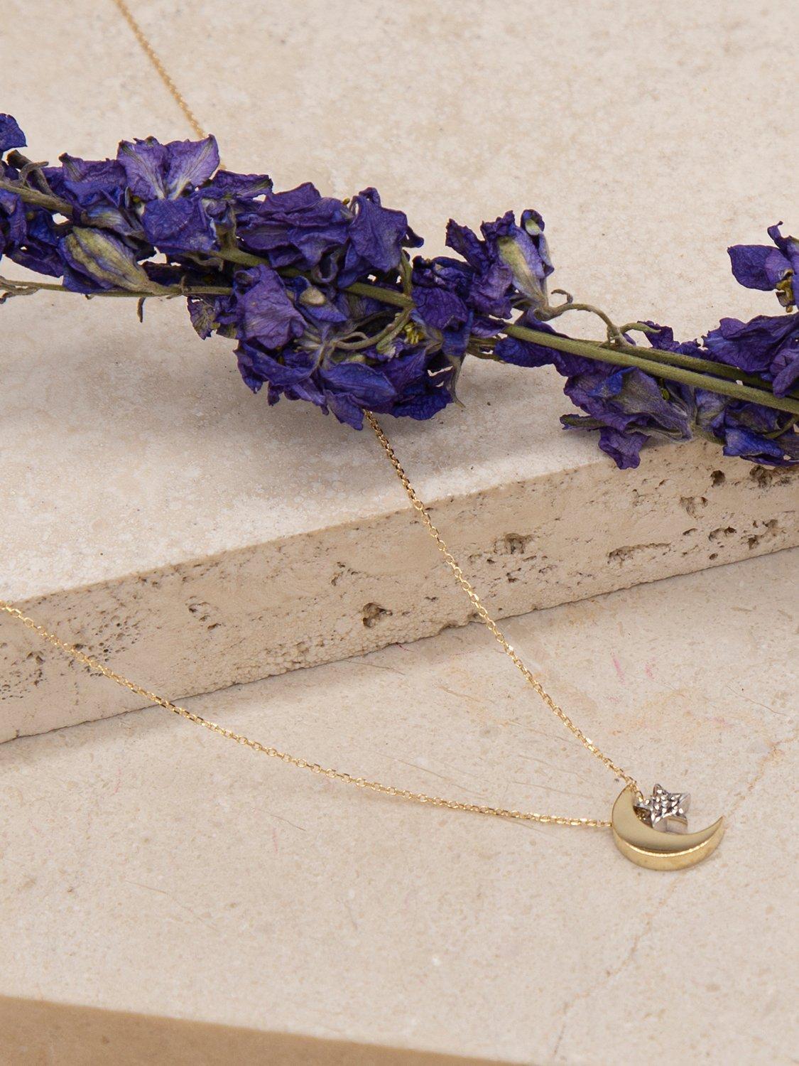 Product image 3 of 4, which shows IBB 9ct Yellow and White Gold Moon and Textured Star Pendant Necklace