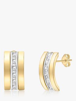 IBB 9ct Gold Cubic Zirconia Curved Stud Earrings, Gold, Gold