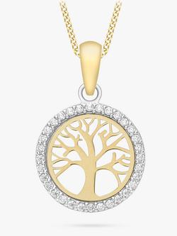IBB 9ct Gold Life Tree Cubic Zirconia Pendant Necklace, Gold, Yellow Gold