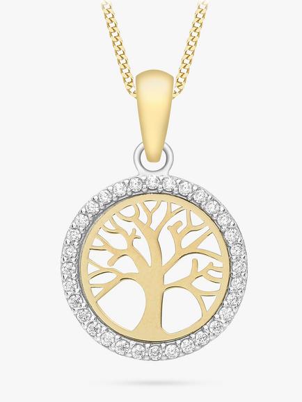 IBB 9ct Gold Life Tree Cubic Zirconia Pendant Necklace, Gold, Yellow Gold