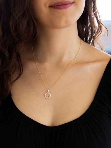 IBB 9ct Gold Life Tree Cubic Zirconia Pendant Necklace, Gold - view 2, Yellow Gold