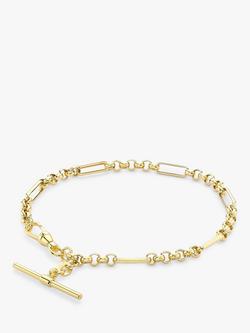 IBB 9ct Gold T-Bar Figaro Chain Bracelet, Gold, Gold